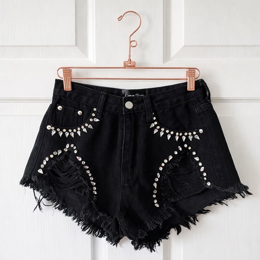 Edgy Black Studded Jean Shorts